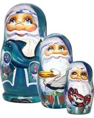 Picture of G.DeBrekht 110165 Russian Matryoshka Wooden Stacking Mr. Santa of the Sea 3 Nest Doll