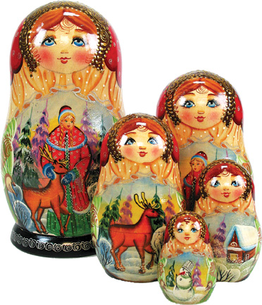 Picture of G.DeBrekht 1300930 5 Piece Aleonyshaka & Ivan Russian Matryoshka Wooden Stacking Nested Dolls
