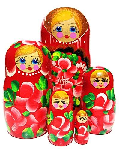 Picture of G.DeBrekht 140133 5 Piece Russian Matryoshka Wooden Stacking Golden Floral Nesting Doll Set