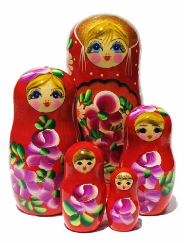Picture of G.DeBrekht 140135 5 Piece Russian Matryoshka Wooden Stacking Traditional Red Floral Nesting Doll Set