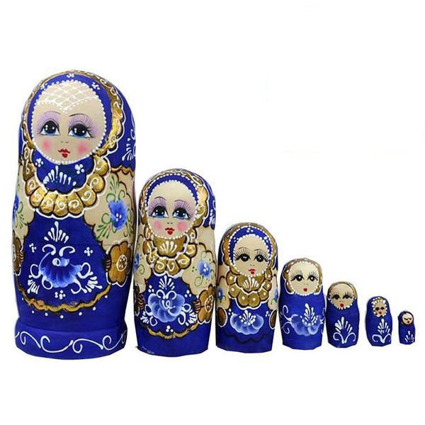 Picture of G.DeBrekht 140136 5 Piece Russian Matryoshka Wooden Stacking Blue Golden Floral Nesting Doll Set