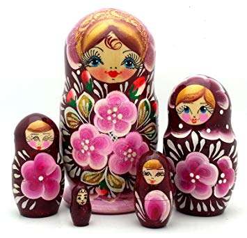 Picture of G.DeBrekht 140137 5 Piece Russian Matryoshka Wooden Stacking Pink Floral Nesting Doll Set