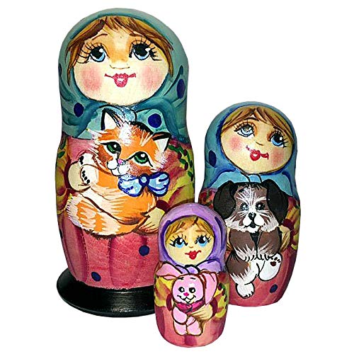 Picture of G.DeBrekht 14732 3 Piece Russian Matryoshka Wooden Stacking Friendship Cat & Dog Nested Dolls