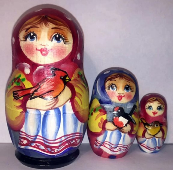 Picture of G.DeBrekht 14736 3 Piece Russian Matryoshka Wooden Stacking Birdie Friends Nested Dolls