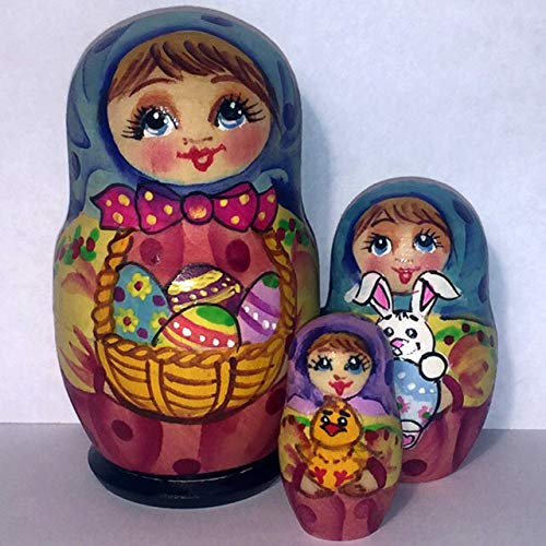 Picture of G.DeBrekht 14737 3 Piece Russian Matryoshka Wooden Stacking Easter Basket Nested Dolls