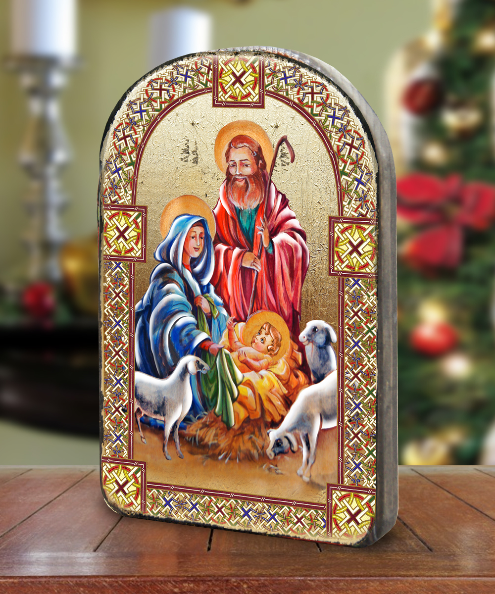 86050 Nativity Icon Gold Plated Wooden Arch