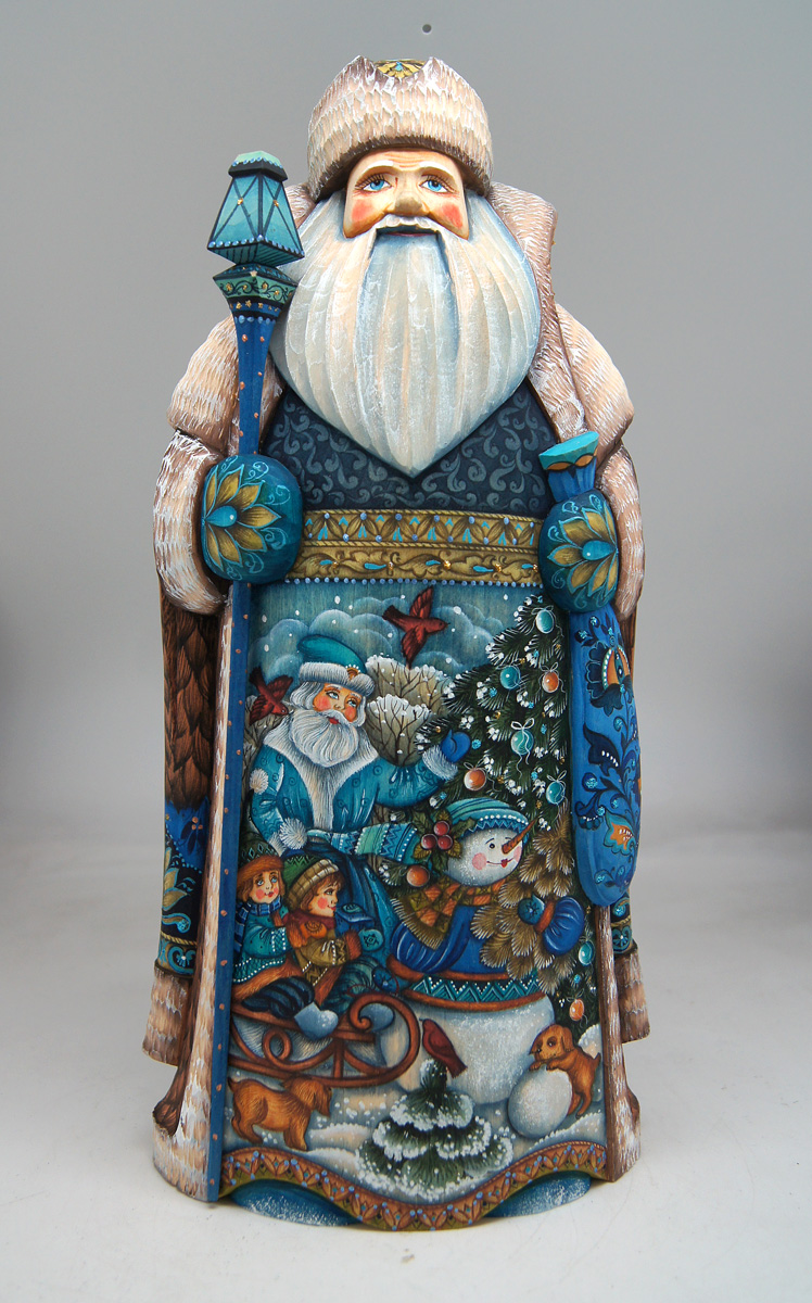 Picture of G.DeBrekht 241133B Father Frost in Blue Masterpiece Signature Wood Carved Figurine