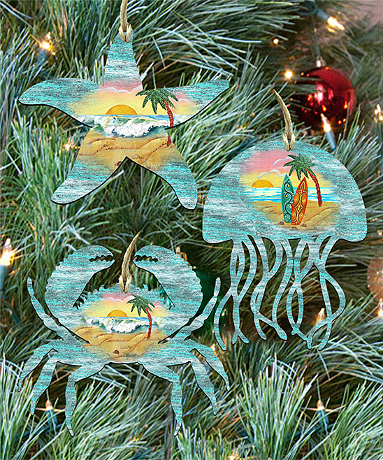 Starfish, Crab & Jelly Fish Coastal Ornament Set