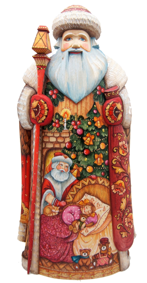 Picture of G.DeBrekht 215639 Night Before Christmas in Redwood Carved Hand Painted Santa Clause Santa Figurine