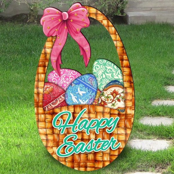 8185309 Easter Basket Wooden Ornament Set of 2
