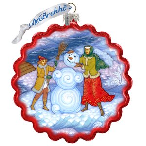 Palekh Building Snowman Wreath Ornament