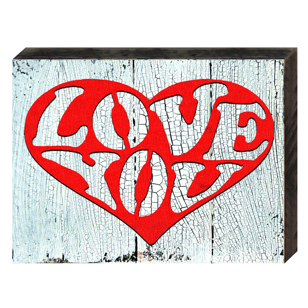I Love You Red Heart Art on Board Wall Decor