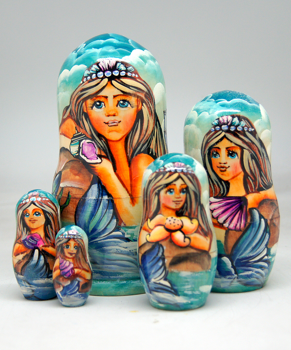 Picture of G.DeBrekht 130722 Russian Matryoshka Wooden Stacking Mermaid&#44; Mrs. of the Sea 5 Nest Doll