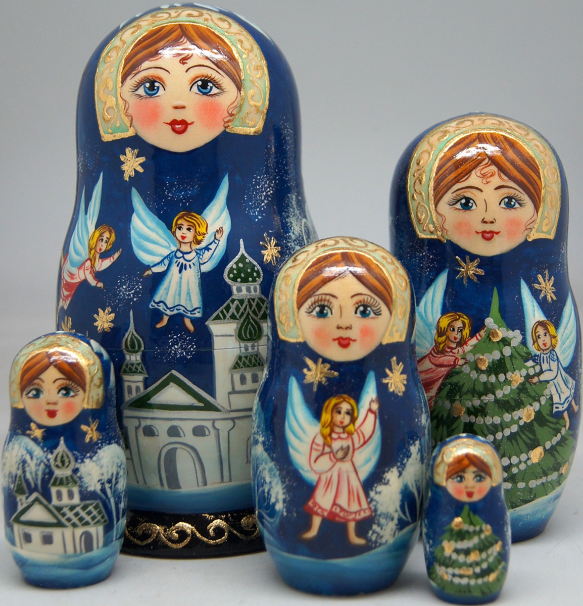 Picture of G.DeBrekht 1300941 Russian Matryoshka Wooden Stacking Guardian Angels 5-Nest Doll