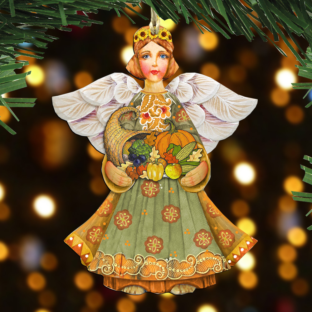 8155232 Fall Angel Wooden Ornament Set of 2