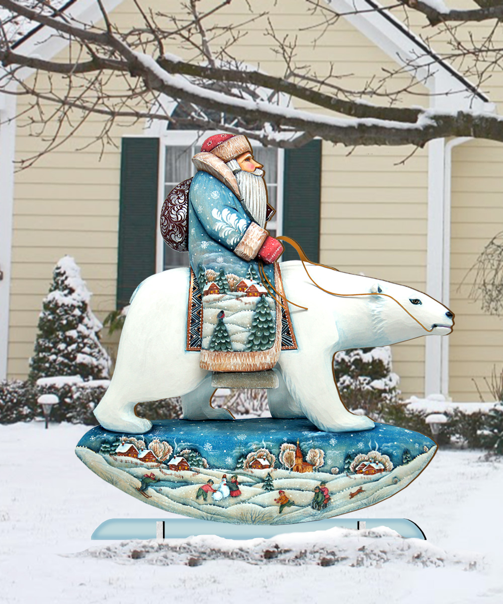 Polar Bear Santa Free Standing Garden Decor