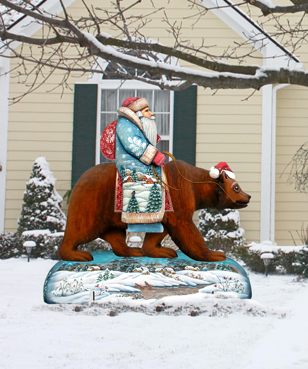 8151128F Grizzly Bear Santa Free Standing Garden Decor