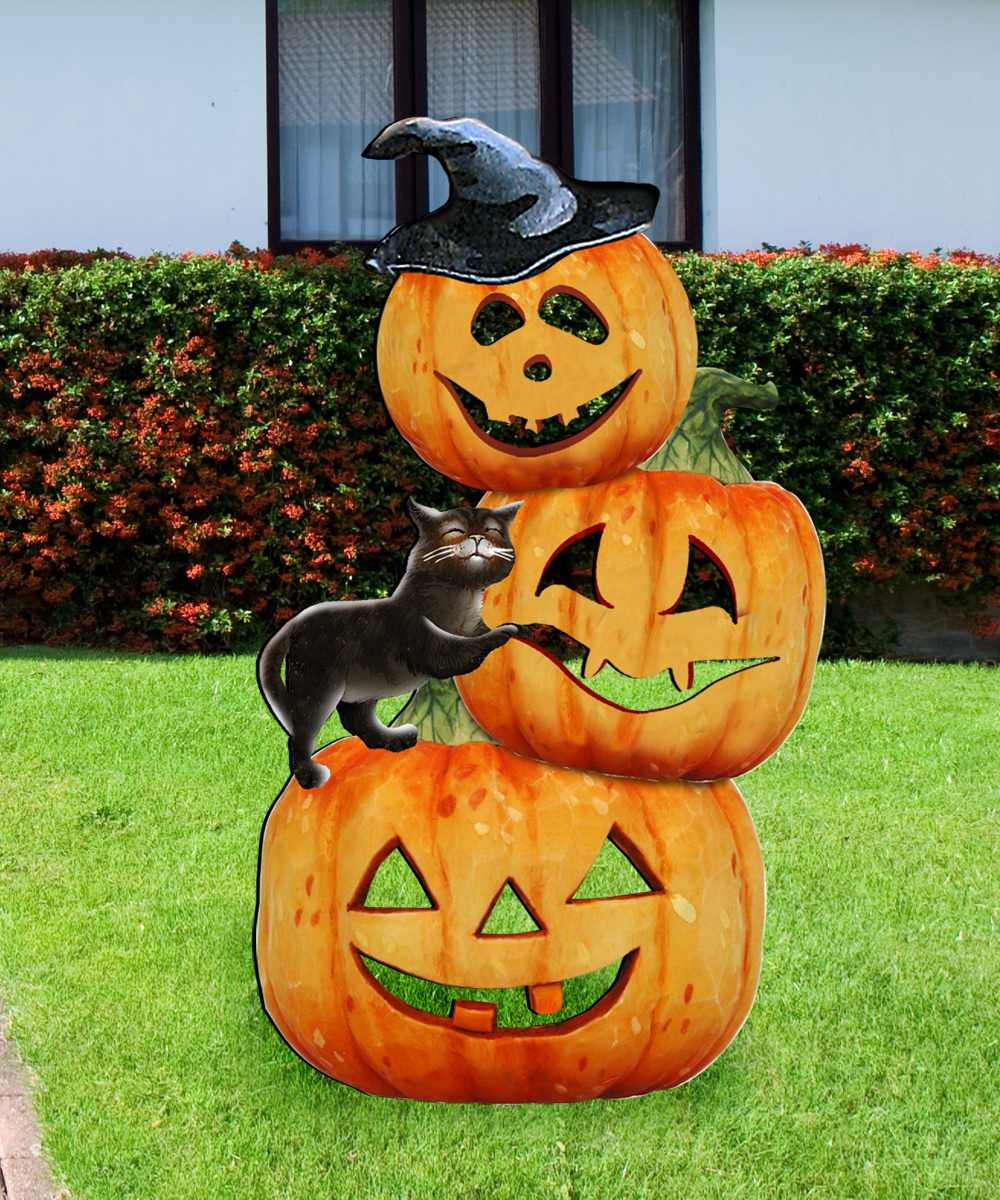 Scary Stocking Pumpkins Free Standing Garden Decor