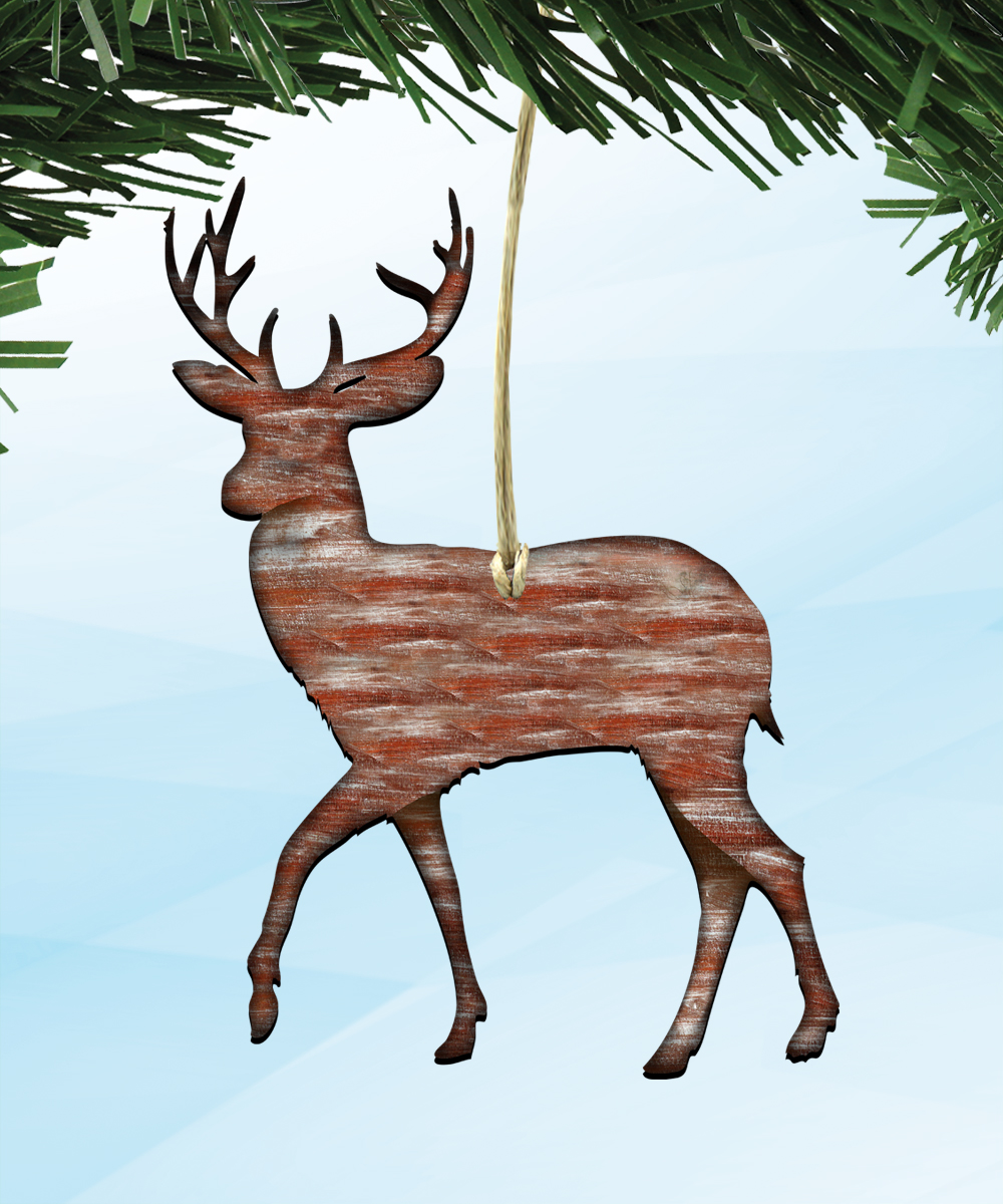 Deer Pransing Wooden Ornament