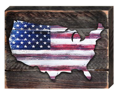 US Map Vintage Americana Rustic Art on Board Wall Decor