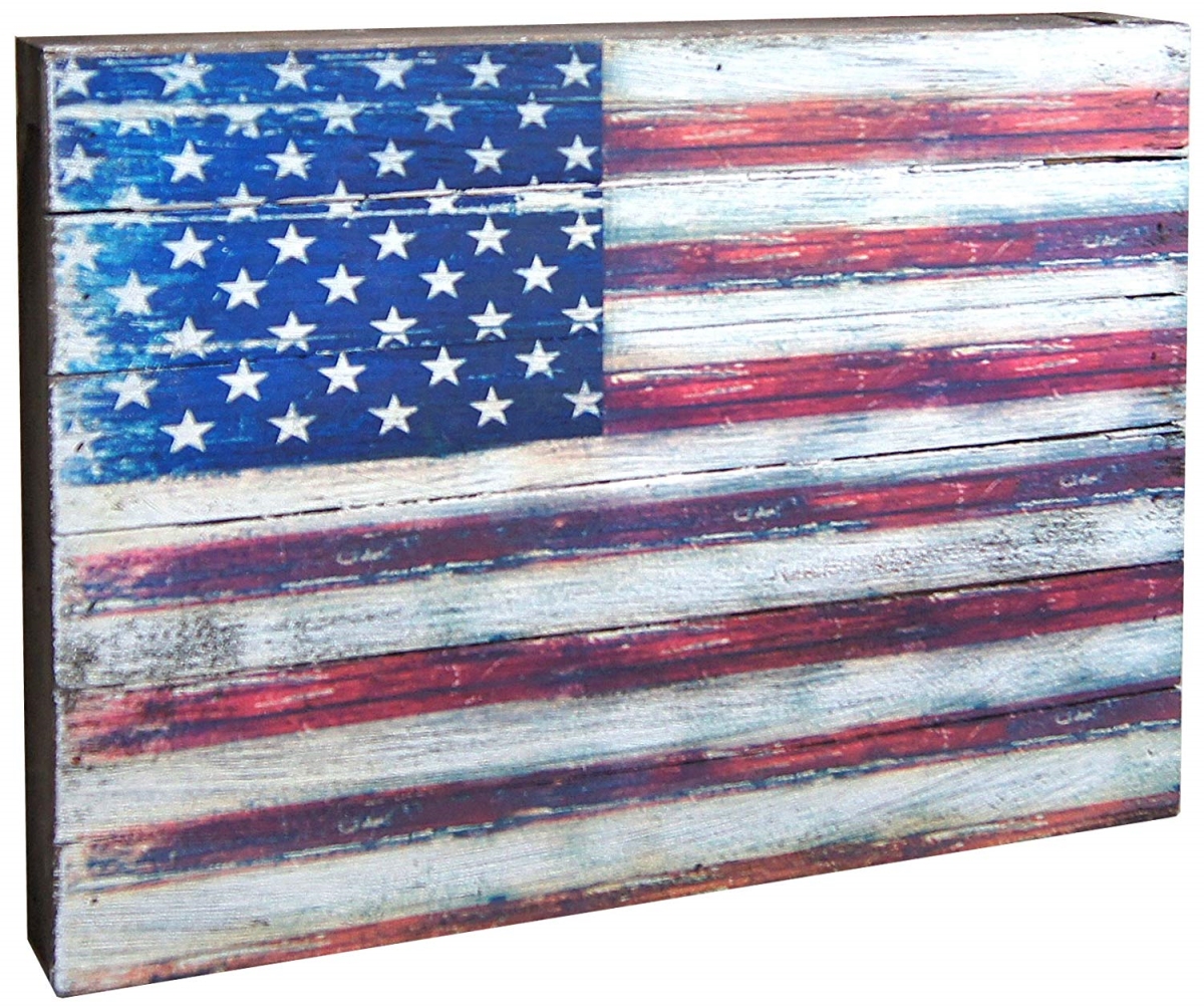Designocracy 85099-US-18 American Flag Rustic Art on Board Wall Decor