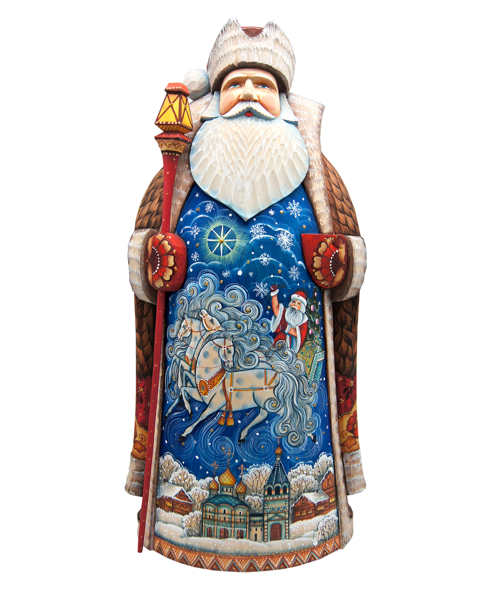 Picture of G.DeBrekht 215630R Winter Sleigh Ride Wood Carved Hand Painted Santa Clause Figurine