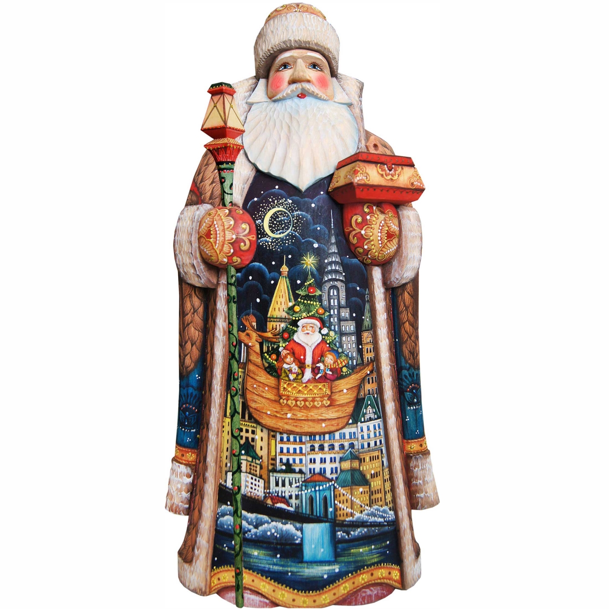 Picture of G.DeBrekht 215631 Christmas in City Wood Carved Hand Painted Santa Clause Figurine
