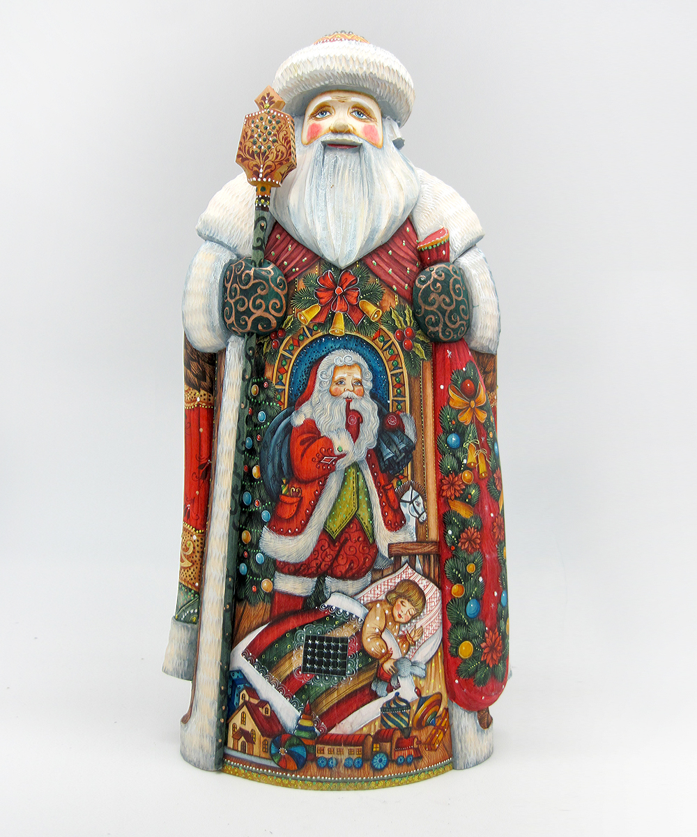 Picture of G.DeBrekht 215633 Christmas Night Fireplace Wood Carved Hand Painted Santa Clause Figurine