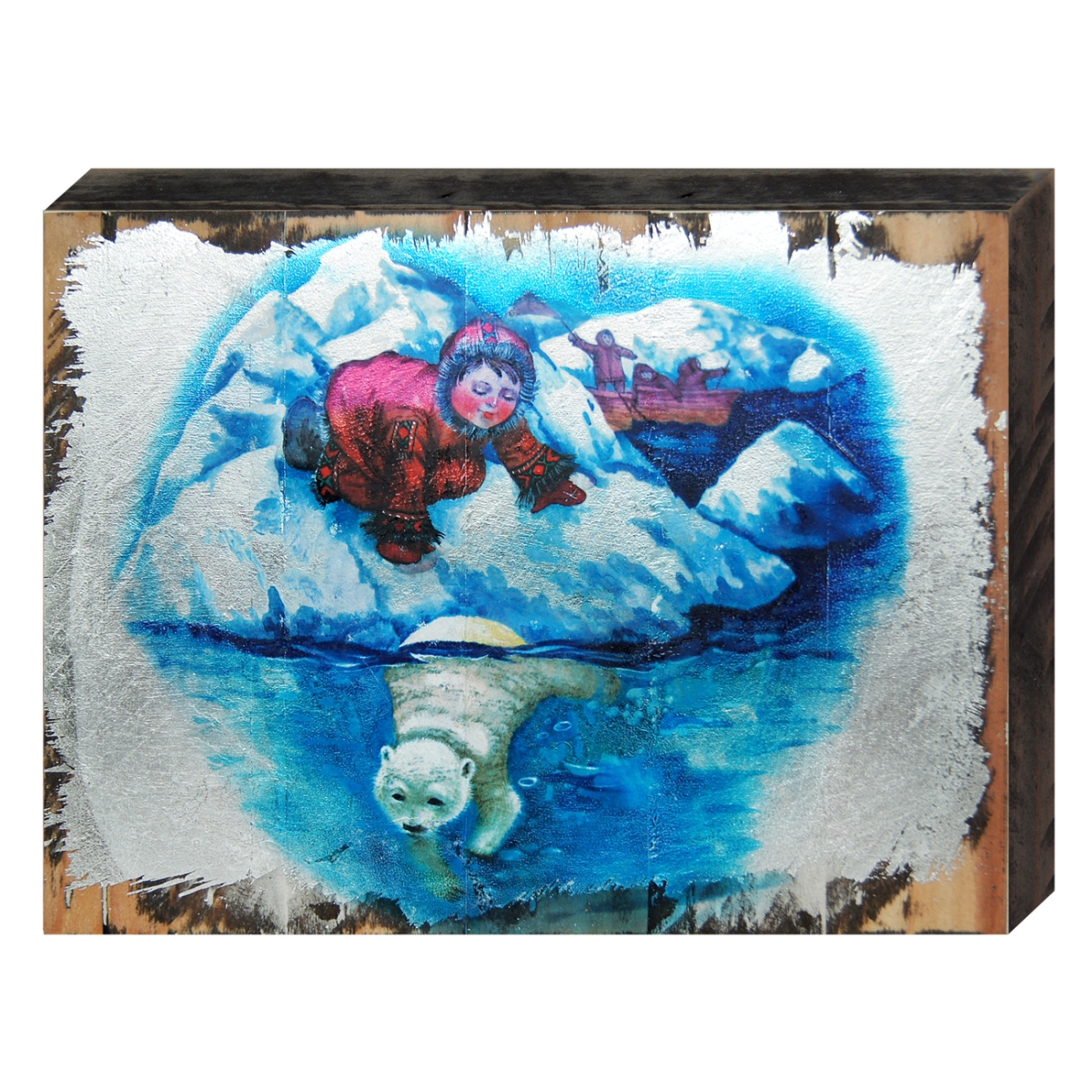 Alaska Boy with Polar Bear Art on Board Wall Decor