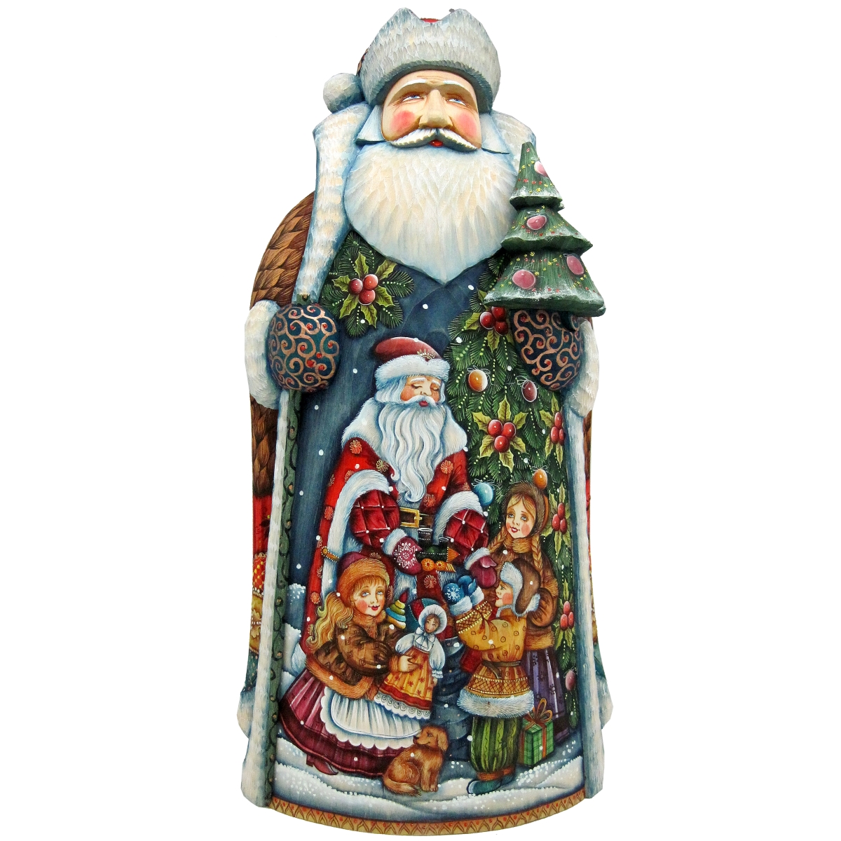 Picture of G.DeBrekht 215635 Gift Giving Children with Tree Wood Carved Hand Painted Santa Clause Figurine