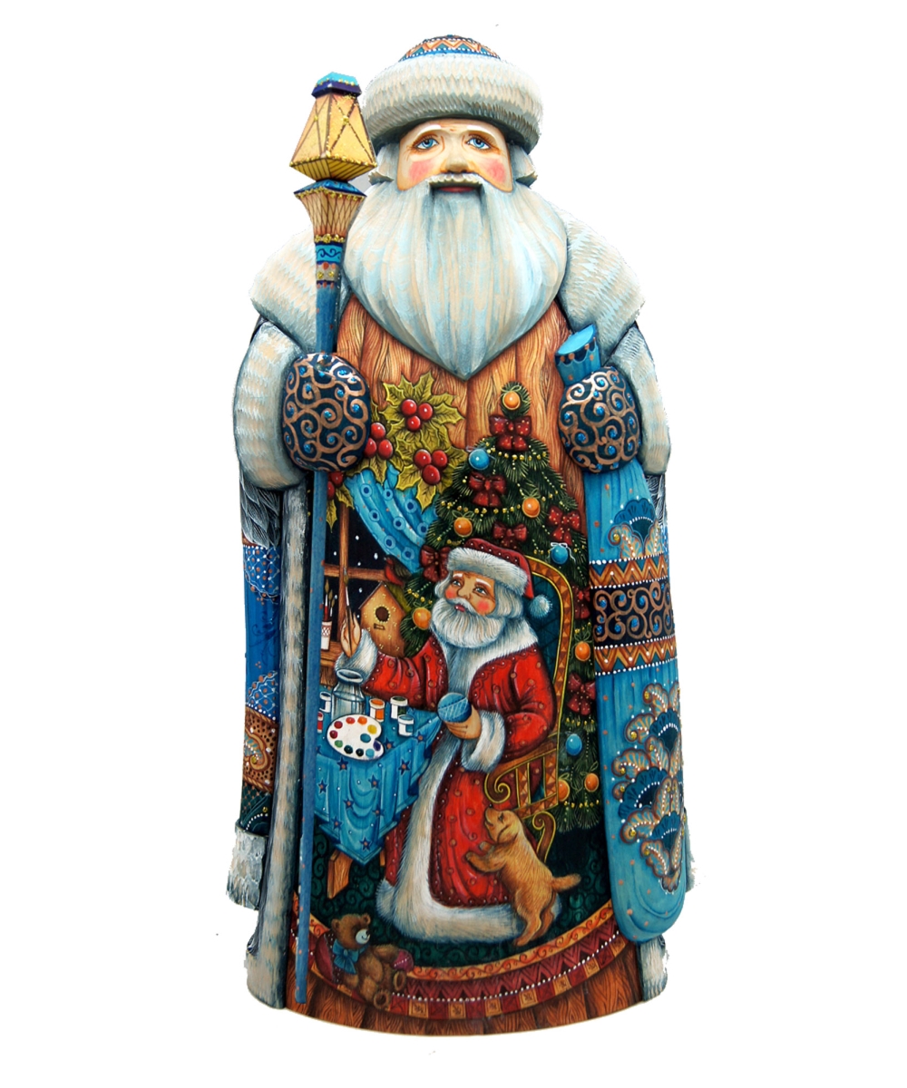 Picture of G.DeBrekht 215637 Gift Giving Children with Tree Wood Carved Hand Painted Santa Clause Figurine
