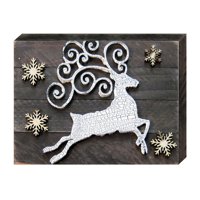 White Reindeer Silhouette Art on Board Wall Decor