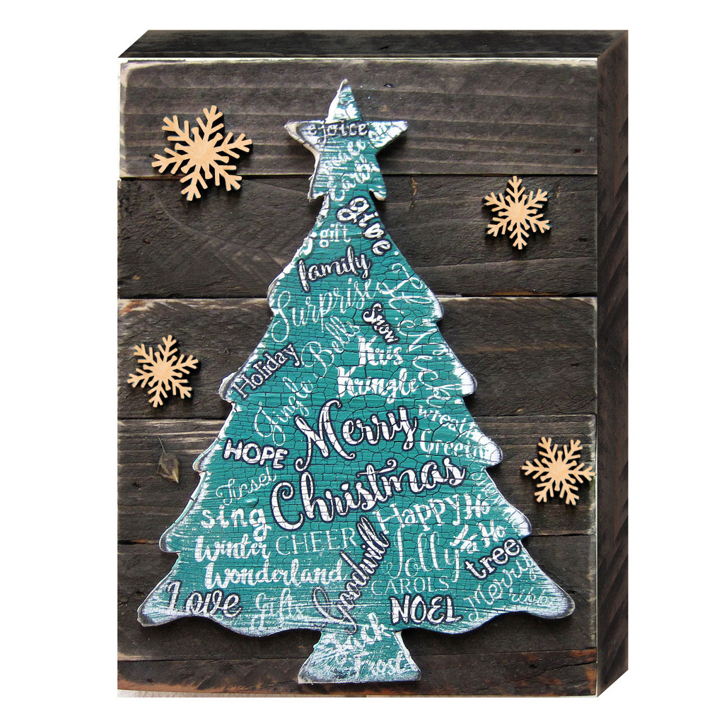 Christmas Tree Art on Board Wall Decor