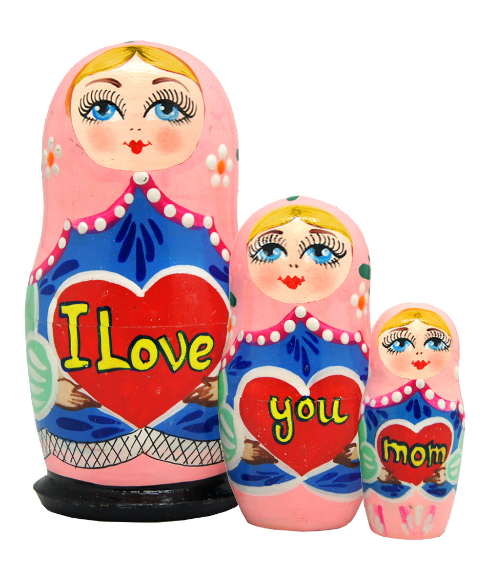 Picture of G.DeBrekht 14706 Russian Matryoshka Wooden Stacking I Love You Mom 3 Nest Doll
