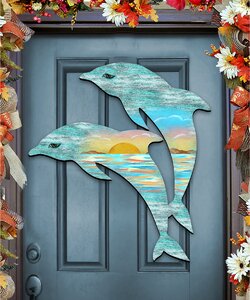 Dolphins Scenic Wooden Decorative Door Hanger
