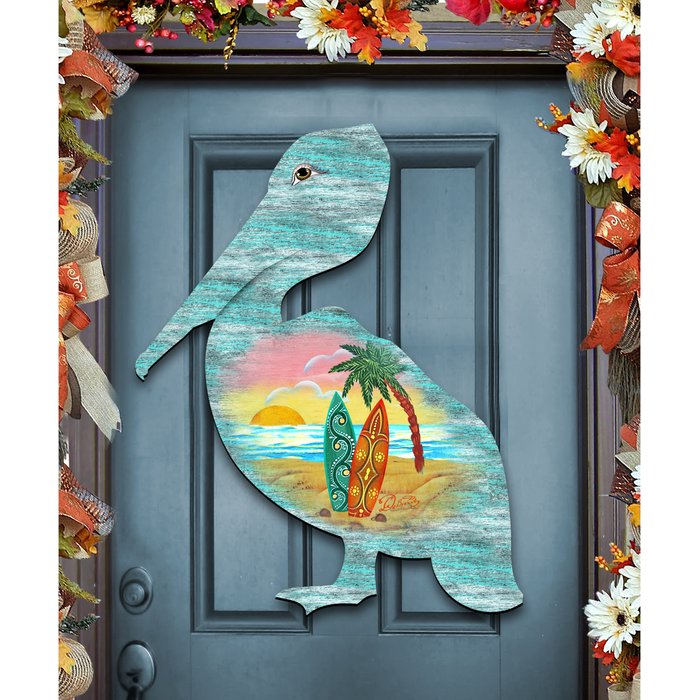 Pelican Scenic Wooden Decorative Door Hanger