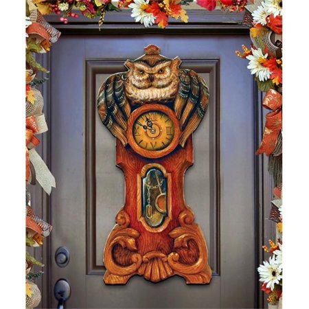 8153311 Owl Clock Wooden Ornament Set of 2