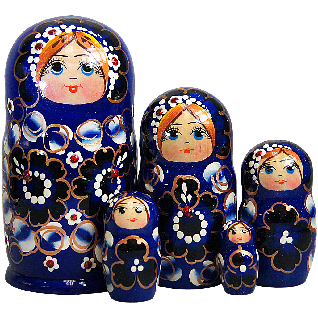 Picture of G.DeBrekht 140151B 6 in. Russian Matryoshka Wooden Stacking Blue Floral Doll 5 Nest Doll