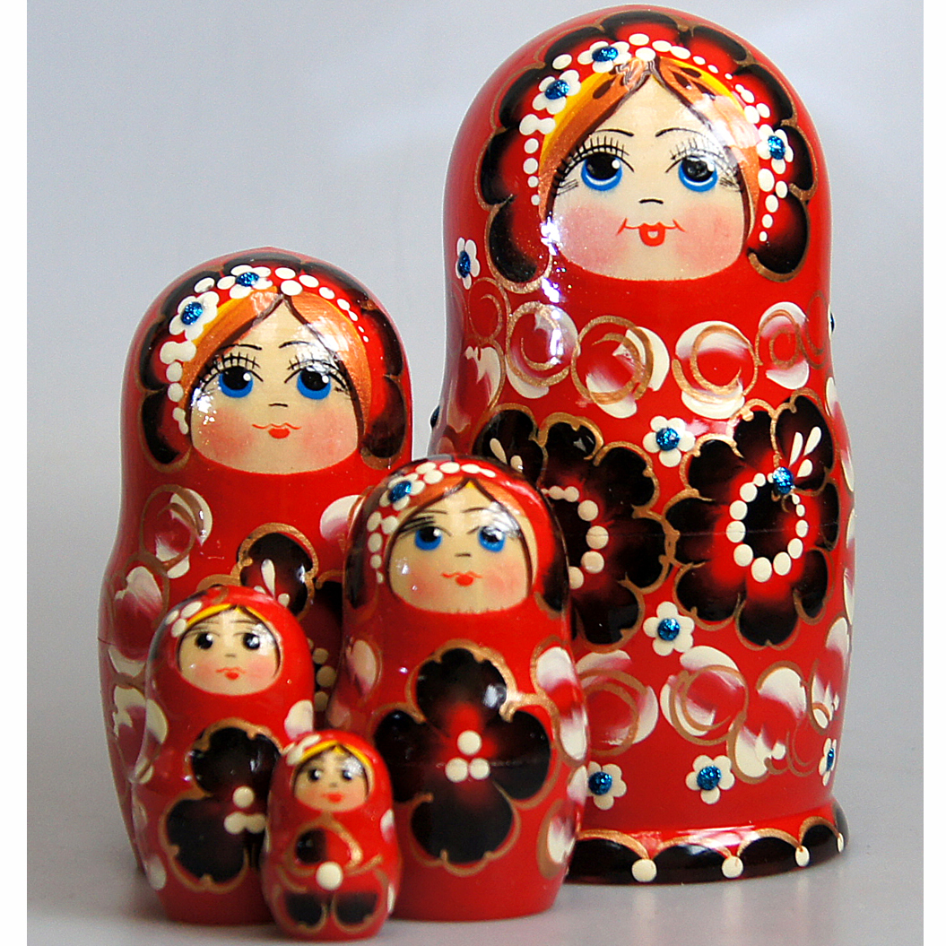 Picture of G.DeBrekht 140151R 6 in. Russian Matryoshka Wooden Stacking Red Floral Doll 5 Nest Doll