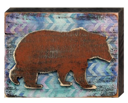 Brown Bear Face Silhouette Art on Board Wall Decor