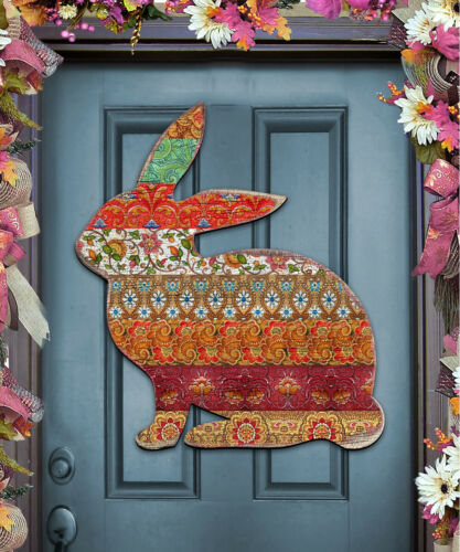 8198134H Easter Quilted Bunny Wooden Door Hanger
