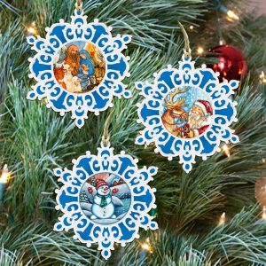 8100017S3 White Christmas Snowflakes Wooden Ornaments - Set of 3