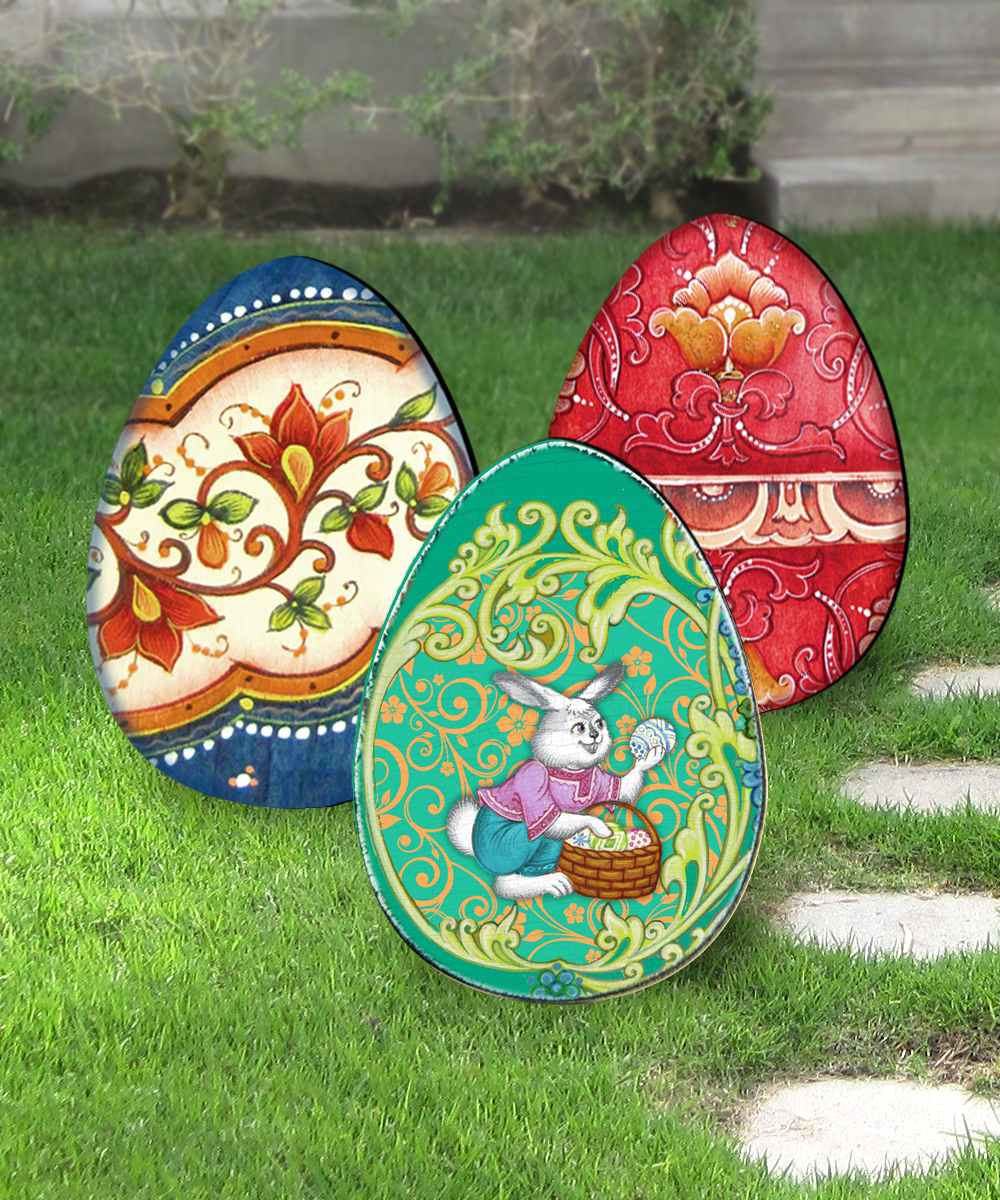 G.Debrekht 8198712-4M-S3 9 x 12 in. Easter Eggs Free Standing Hanging Garden Decor - Set of 3