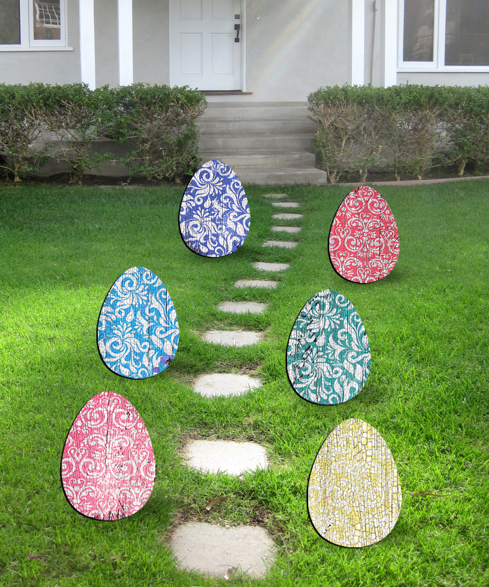 8198712-2M-S6 Easter Eggs Free Standing Hanging Garden Decor - Set of 6