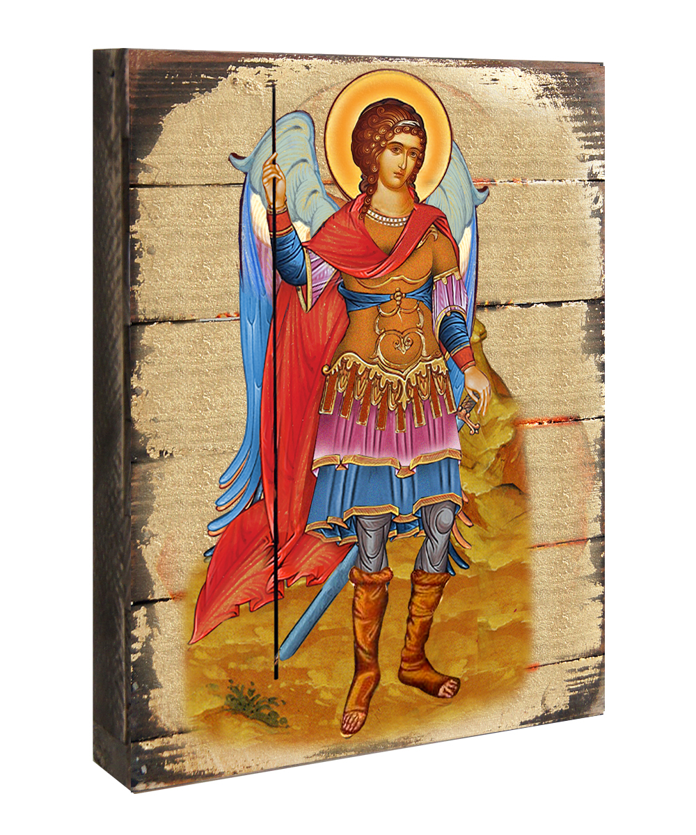 Saint Michael the Archangel, Icon Painting on Gold-Plated Wooden Block