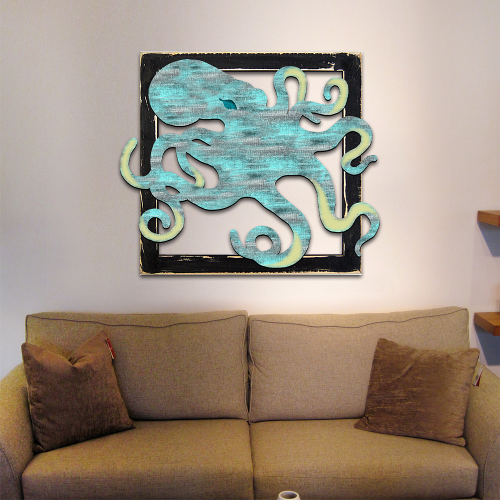 Octopus in Frame Wooden Art
