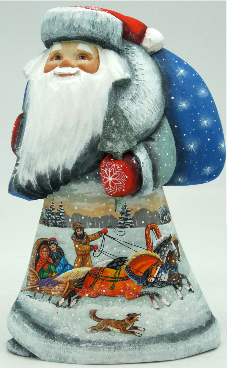 Picture of G.DeBrekht 821463-2 Santa Figurine on the Go Troika - Hand-Painted Wood-Carved