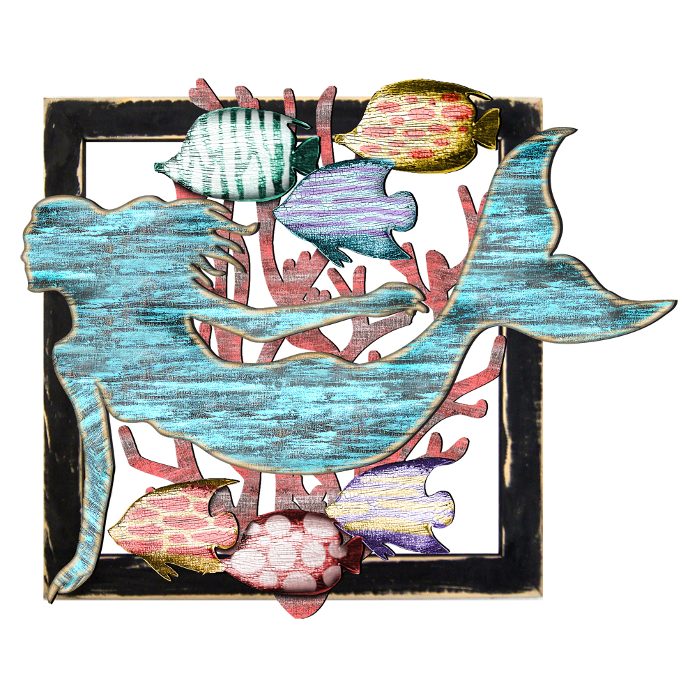 Mermaiden in Frame Wooden Art