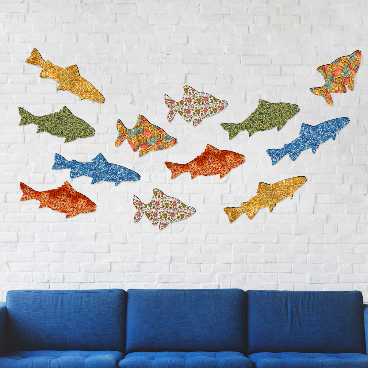 Rustic Coastal Fish Wall Art Beach Home Decor No. 985342S12 - Set of 12