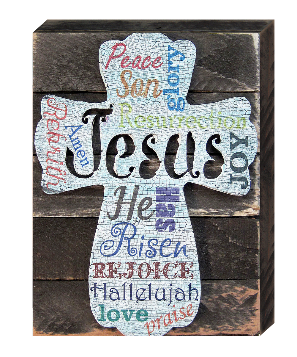 98715-18 Easter Cross Art on Board Wall Decor